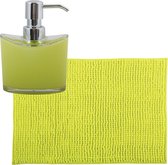 MSV badkamer droogloop mat/tapijtje - 40 x 60 cm - en zelfde kleur zeeppompje 260 ml - lime groen