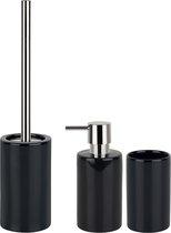Spirella Ensemble d'accessoires de salle de bain - brosse WC/distributeur de savon/tasse - porcelaine - noir - Look Luxe