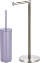 Spirella Ensemble d'accessoires de salle de bain - Brosse WC/Porte-rouleau WC - métal - lilas violet/argent - Look Luxe