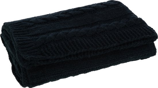J-Line Plaid - polyester - zwart - 130 x 180 cm - woonaccessoires