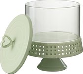 J-Line Cake bord onder glas - taartplateau - keramiek - groen - large - woonaccessoires
