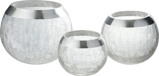 J-Line kaarshouder Bol Craquele - glas - transparant/zilver - medium