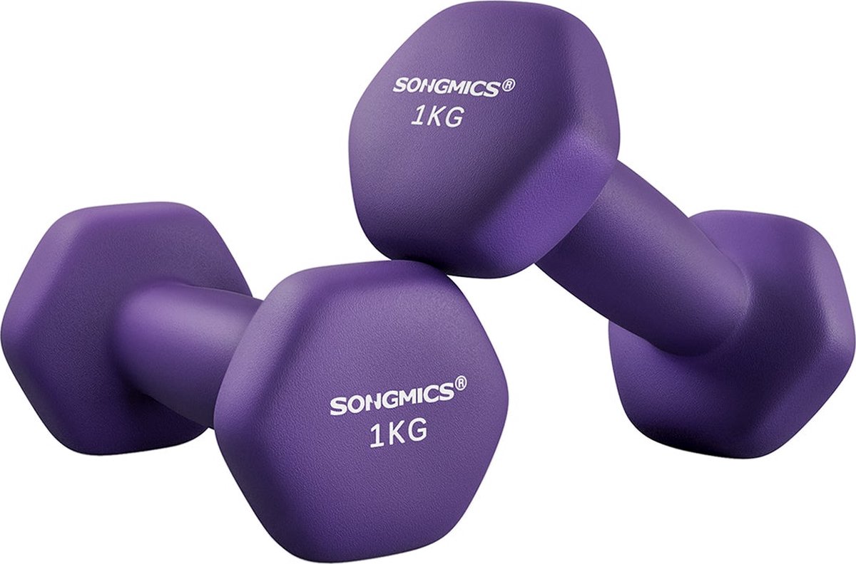 Dumbbell set van 2 - 2 x 1 kg - totaal 2 kg - paars met Vinyl Coating