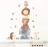 Muursticker Chambre d'enfant - Chambre de bébé - Animaux de dessin animé - Jungle - Aquarelle - 69x83cm - Garçon - Fille