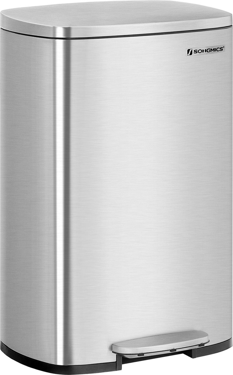 SONGMICS - pedaalemmer - keukenprullenbak - Afvalbak - 50 liter - Stalen pedaalemmer - Kunststof binnenemmer -sodtclose - zilver