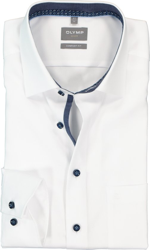 OLYMP Luxor comfort fit overhemd - wit structuur (contrast) - Strijkvrij - Boordmaat: