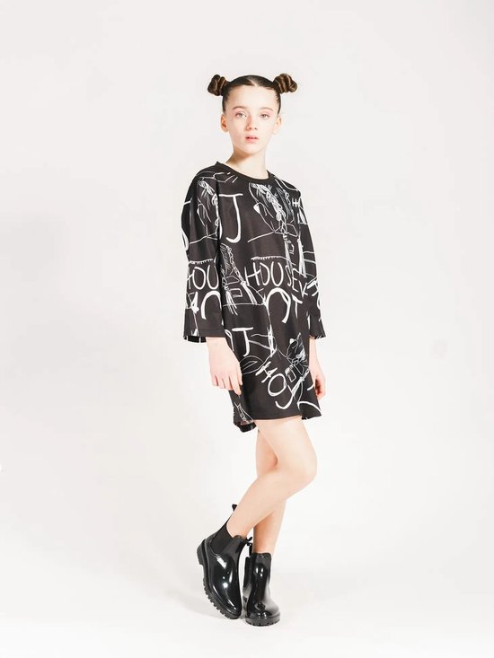 HOJ T SHIRT JURK MET ILLUSTRATIES EN GRAFFITI zwart wit kinderkleding herfst winter. bol