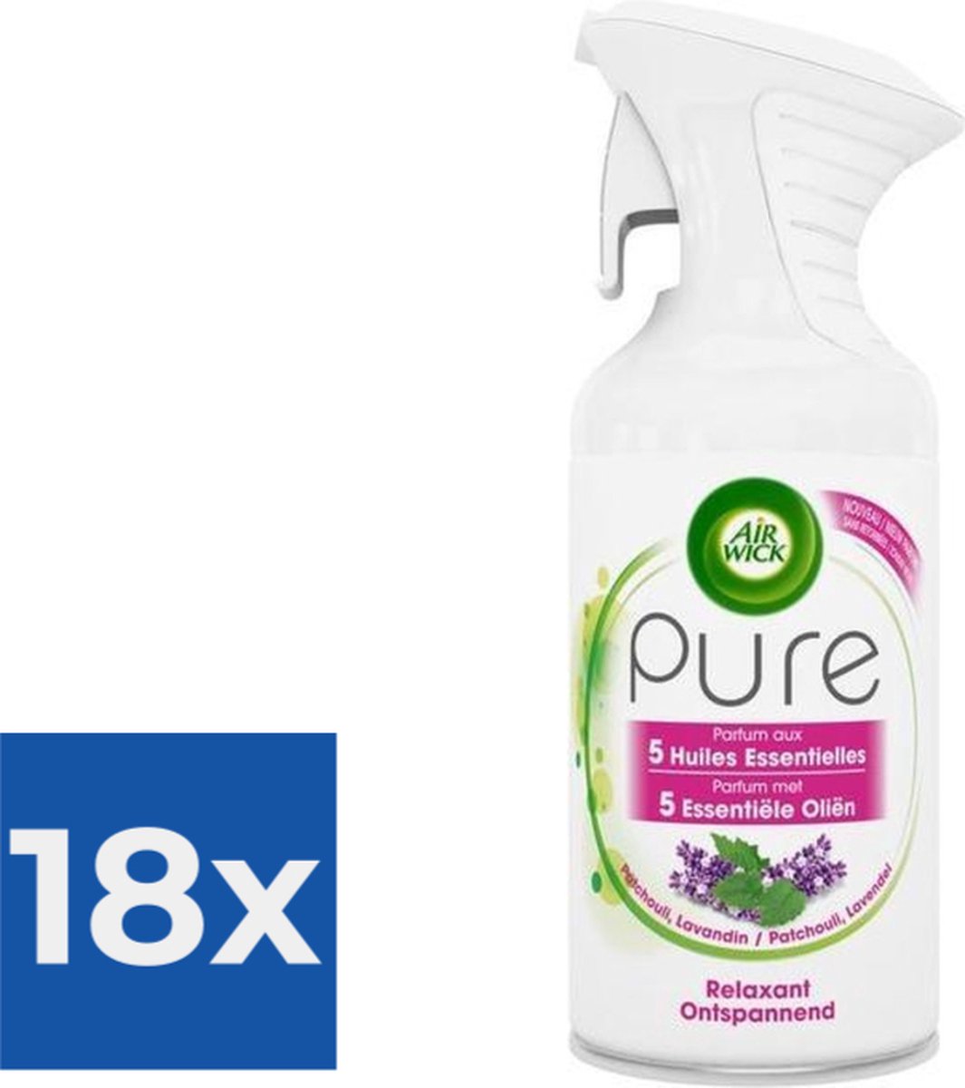 AirWick Aerosol Pure Ontspannende Essentiele Olie - Voordeelverpakking 18 stuks