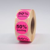 50% Korting stickers op rol - 1000 per rol - 35mm roze