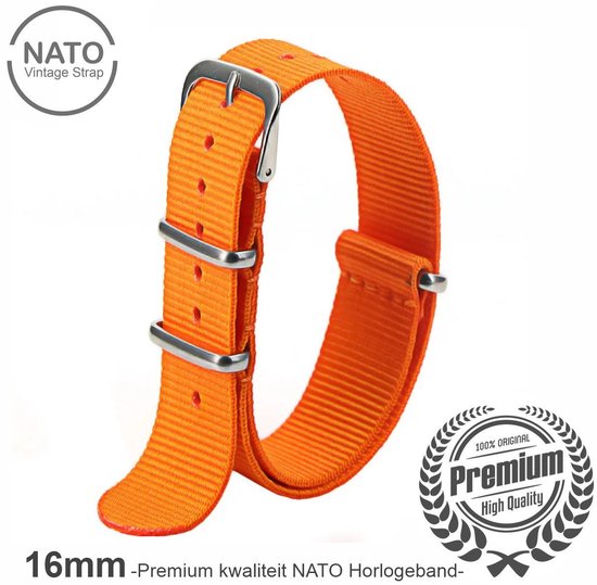 Élégant bracelet de montre Nato Oranje Premium 16 mm : découvrez le Look Vintage de James Bond ! Perfect pour les hommes, de notre collection exclusive de bracelets Nato !