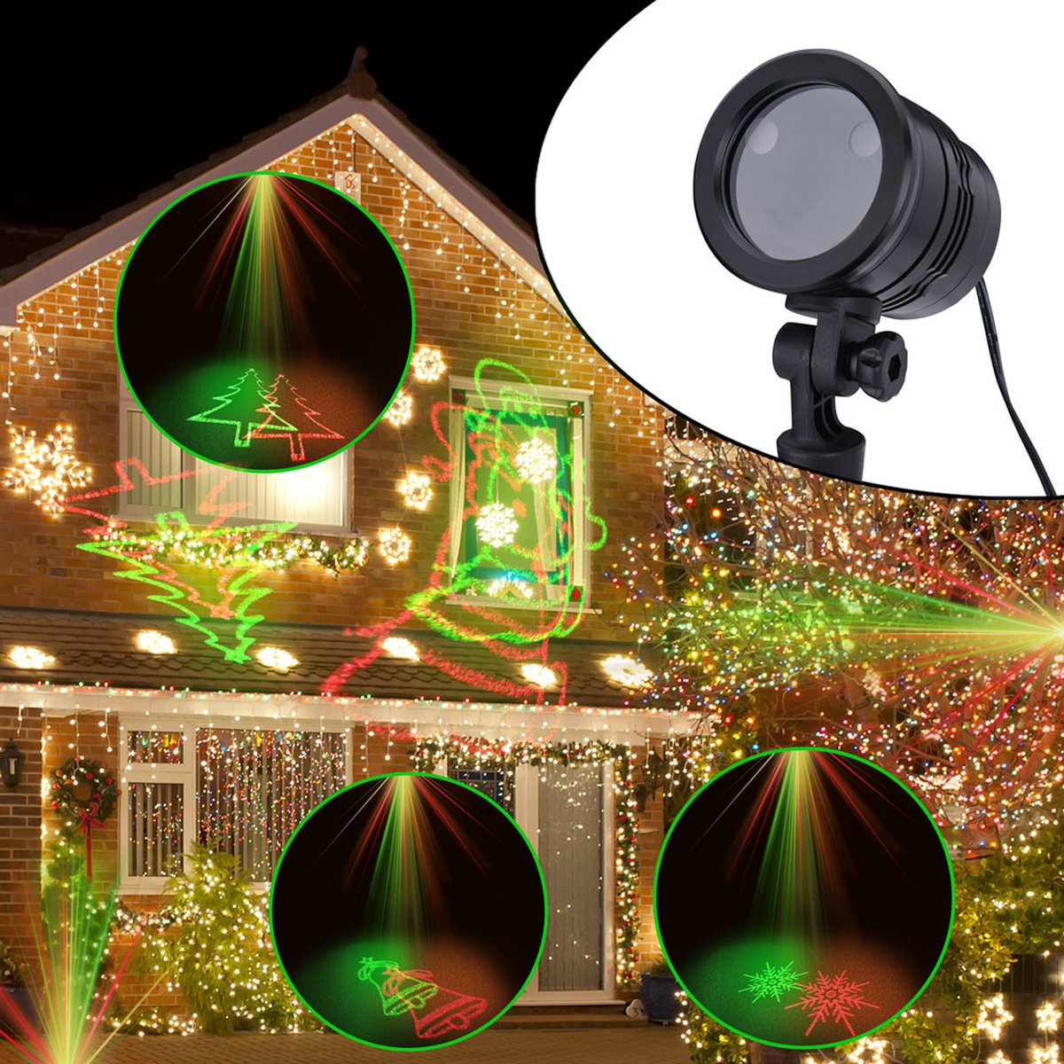 Projecteur laser Père Noël avec traineau lumineux vert et rouge timer  extérieur IP44