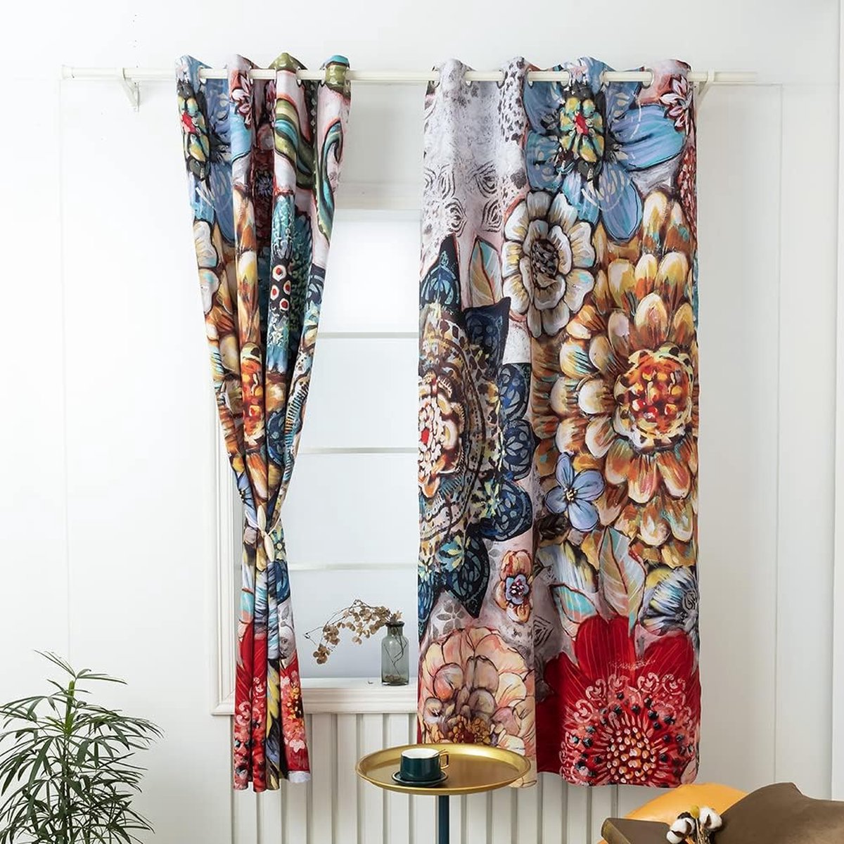 FOSDICK Witte antieke gordijnen kant, bloemenpatroon kantgordijn, vintage transparante kanten gordijnen, landelijke stijl, gordijn voor woonkamer en slaapkamer, 75 x 200 cm (b x h