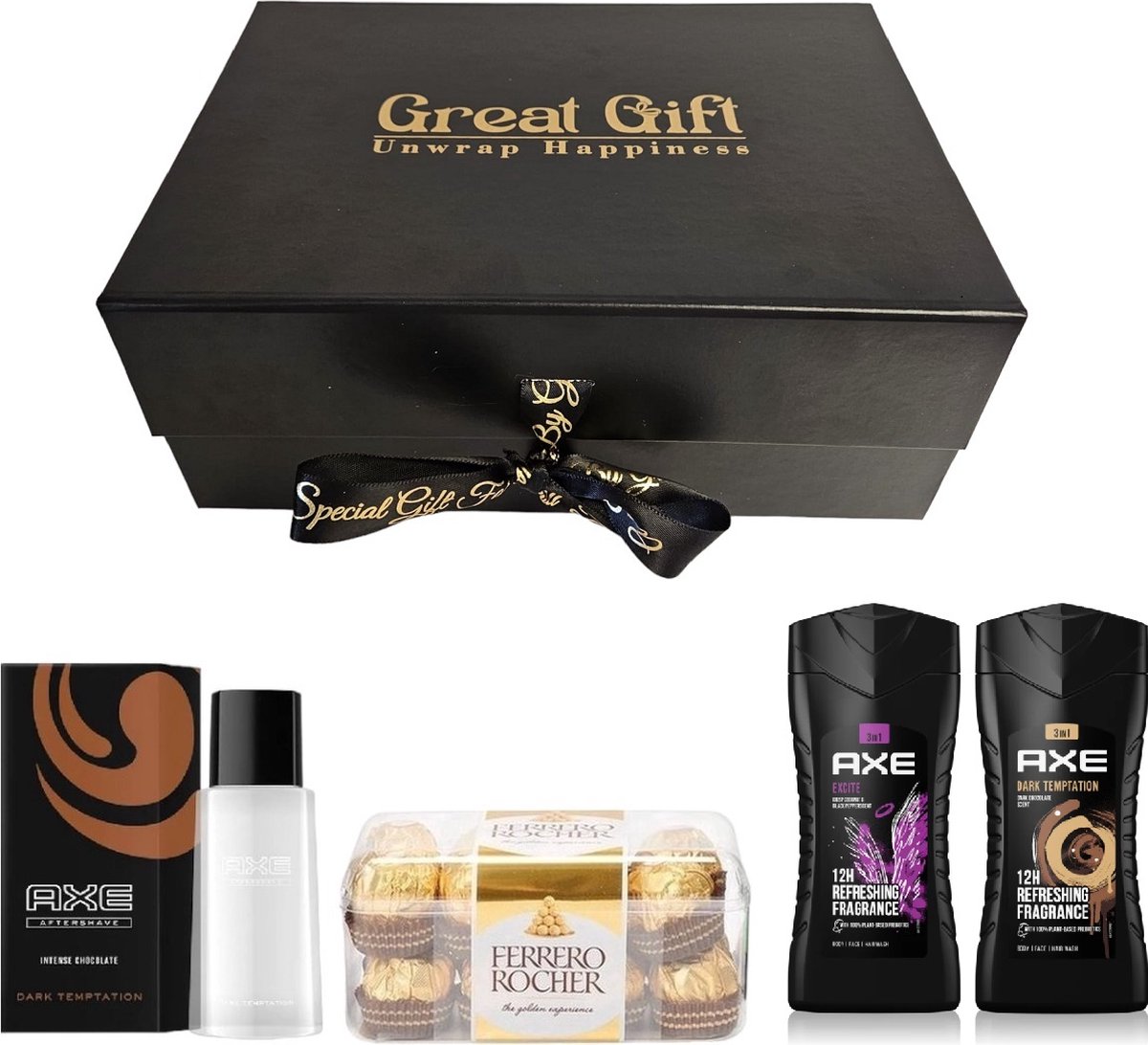 GreatGift® - Cadeaupakket voor hem - AXE Geschenkset- Ferrero Rocher - Vaderdag - Voor Mannen - Cadeau voor hem - Cadeau - In Luxe Giftbox