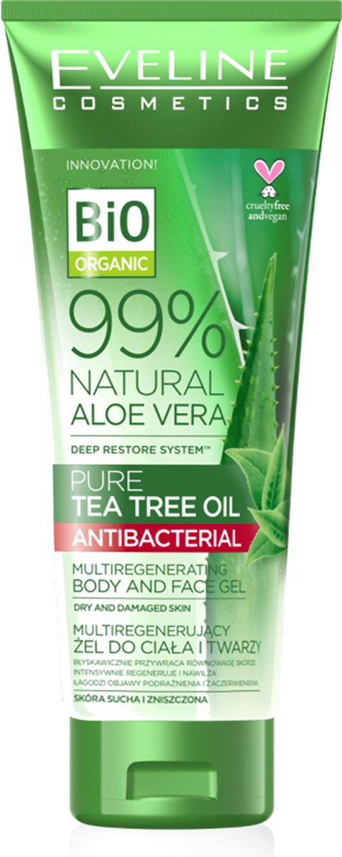 Eveline Cosmetics 99% Natural Aloe Vera Tea Tree Oil Body & Face Gel 250ml.