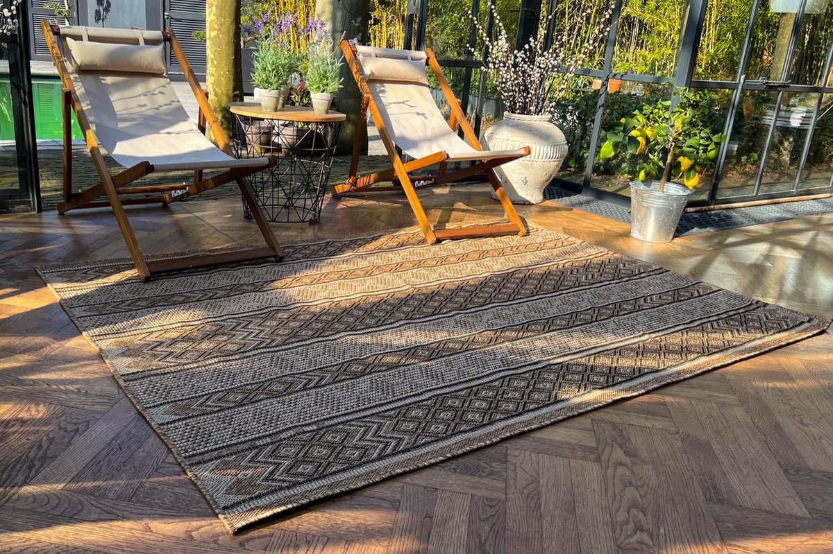 Rozenkelim Buitenvloerkleed Tuinkleed Balkonkleed Jute look 230cm x 160cm