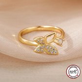 Soraro Vlinder Ring | Verstelbare Ring | 18K Goldplated | Zirkonia Stenen | Dames Ring | Vrouwen Ring