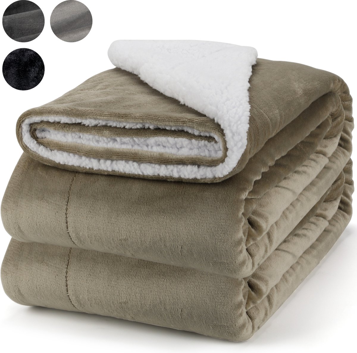 Pazzo Goods Fleece Plaid XXL – 220x170 cm – Dekentje voor op de Bank – Fleece Deken Khaki – Plaid voor Woonkamer & Bank – Comfortabele Bank Deken – Warm & Zacht – Cadeau