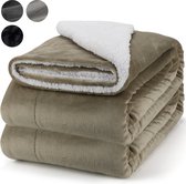 Pazzo Goods® Fleece deken 220 x 170 cm - Khaki - XXL - Plaid - Deken voor op de bank