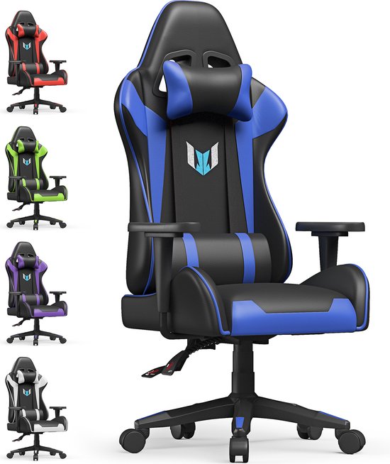 Gemani Gaming Chair 02-0042: Ergonomic Gamer Chair with Massage Function USB Port, Headrest, Foot and Lumbar Cushion - Black, Faux Leather, for