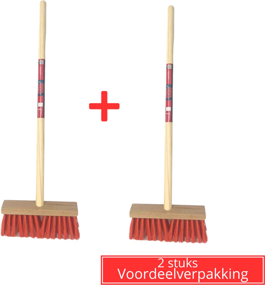 Goedkoopste Synx Tools Kinderbezem Nylon Junior set van 2 - Bezems - Buitenspeelgoed / Speelgoed incl. Steel 57cm - tuinierspeelgoed - Schepjes - Kinderen - Totale lengte 65cm