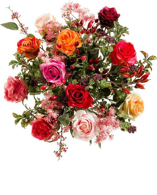 Emeraude - Bouquet de roses flamboyantes - 50 cm - coloré