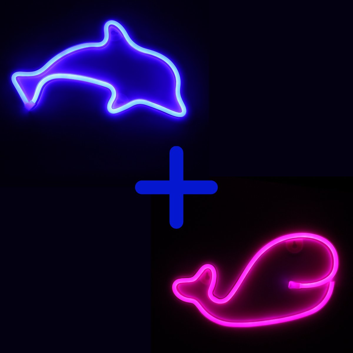 Neon Lamp - Dolfijn Blauw + Walvis Roze - Incl. 6 Batterijen - Neon Verlichting - Neon Led Lamp - Neon Wandlamp