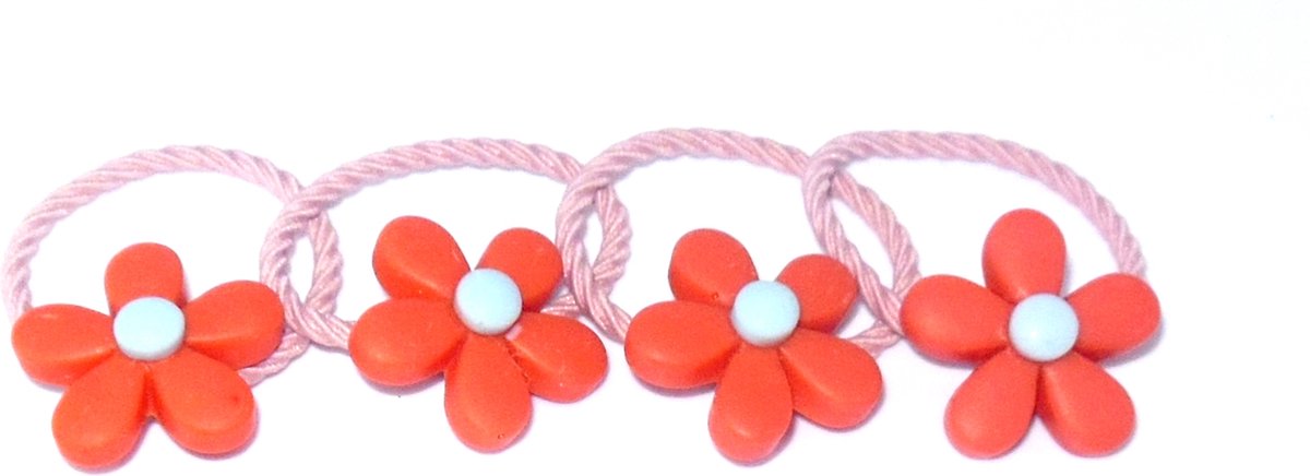 Elastiek met bloem oranje-lichtblauw