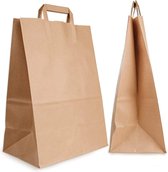 FUZON (50 stuks) Kleine bruine papieren zakken met platte handgrepen - SOS Kraftpapieren zakken - Duurzaam en biologisch afbreekbaar - Bruine papieren draagtassen - Papieren zakken voor eten, lunch, feest, cadeau en afhaalmaaltijden