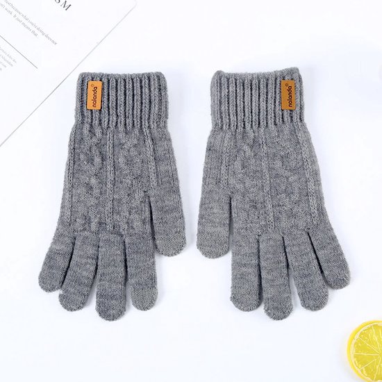 Warme wollen handschoenen geschikt voor touchscreen elastisch unisex grijs