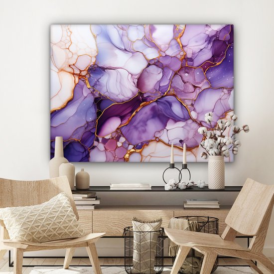 Peinture sur toile 120x90 cm - Marbre lilas violet - Accessoires de décoration de chambre - Peintures salon - Décoration murale chambre - Décoration murale cuisine - Toile murale intérieur - Décoration maison - Tableau abstrait