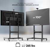 Tv-standaard, oprolbaar, tv-vloerstandaard, in hoogte verstelbaar voor 50-100 inch LCD LED VESA standaard televisie max 1000 x 600 tot 120 kg/tv-voet zwart