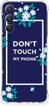 Shockproof Case Geschikt voor Samsung Galaxy A05s Smartphonehoesje met transparante rand Flowers Blue Don't Touch My Phone
