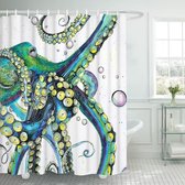 Douchegordijn, textiel, soff met ringen, 120 x 200 cm, octopus douchegordijn, digitale druk, anti-schimmel octopus, kinderdouchegordijn, polyester