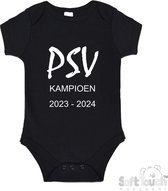 100% katoenen Romper "PSV kampioen 2023-2024" Unisex Katoen Zwart/wit Maat 62/68