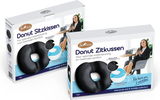 Softsie Donut ZitKussen Orthopedisch & Ergonomisch Voor Auto En Bureaustoel - Stuitkussen - Ringkussen - Zitring Kussen - voor Aambeien, Piercing en Stuitje - Softsie