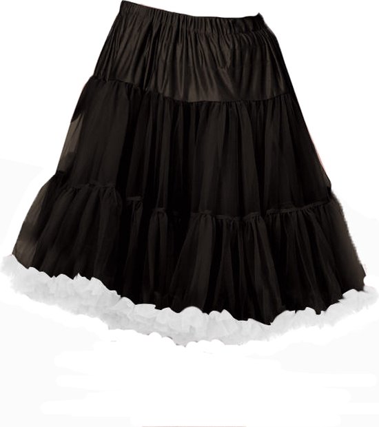 Supervintage supermooie volle zachte petticoat rok zwart met witte ruffels - S / M - valt op de knie - elastische verstelbare taille - carnaval - feest
