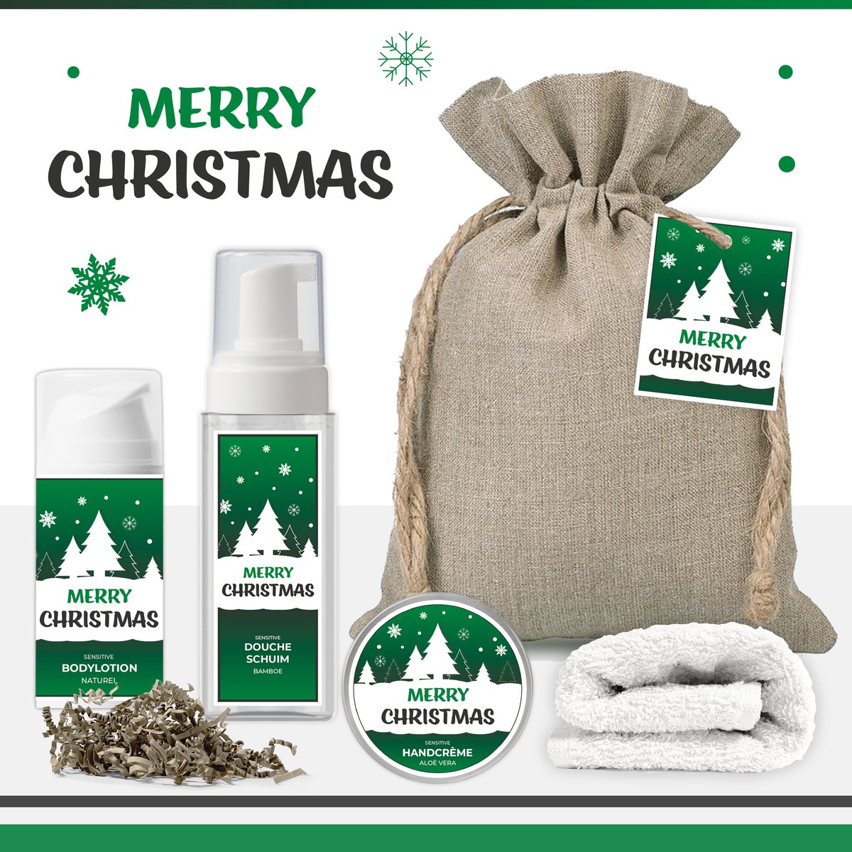 Goedkoopste Geschenkset “Merry Christmas!” - 5 producten - 500 gram | Giftset voor haar - Luxe cadeaubox - Wellness Set – Cadeaupakket - Cadeau vrouw – Vriendin – Zus – Moeder – Mama – Kerstpakket – Kerstcadeau - Zak - Kerstboom - Kerst Geschenk - G