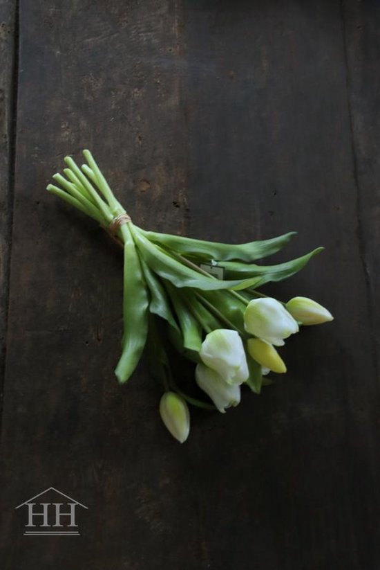 Witte tulpen - kunst tulpen - 33cm - wit - 7 stelen - Vintage & More - tulpen - kunsttakken voor binnen - kunstbloemen die net echt lijken