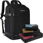 40L supergrote handbagage reisrugzak, 17-inch laptoprugzak voor heren en dames, voor weekender, weekendovernachting grote dagrugzak voor werkreizen, zwart
