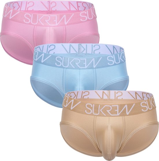 Sukrew Apex Brief Pearl Collection Multipack 1 x Pink Doux + 1 x Blue Cool + 1 x Poussière GoldOr - Taille XL - TAILLE XL - Sous-vêtements pour hommes - Slips pour homme - Slips pour hommes