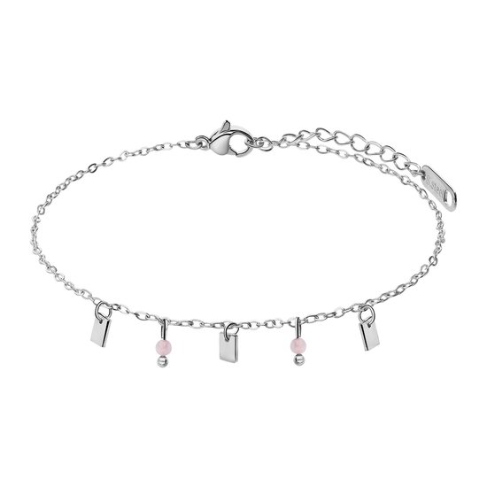 Lucardi Dames Stalen armband met rozenkwarts - Armband - Staal - Zilverkleurig