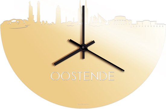 Skyline Klok Oostende Goud Metallic - Ø 40 cm - Stil uurwerk - Wanddecoratie - Meer steden beschikbaar - Woonkamer idee - Woondecoratie - City Art - Steden kunst - Cadeau voor hem - Cadeau voor haar - Jubileum - Trouwerij - Housewarming -