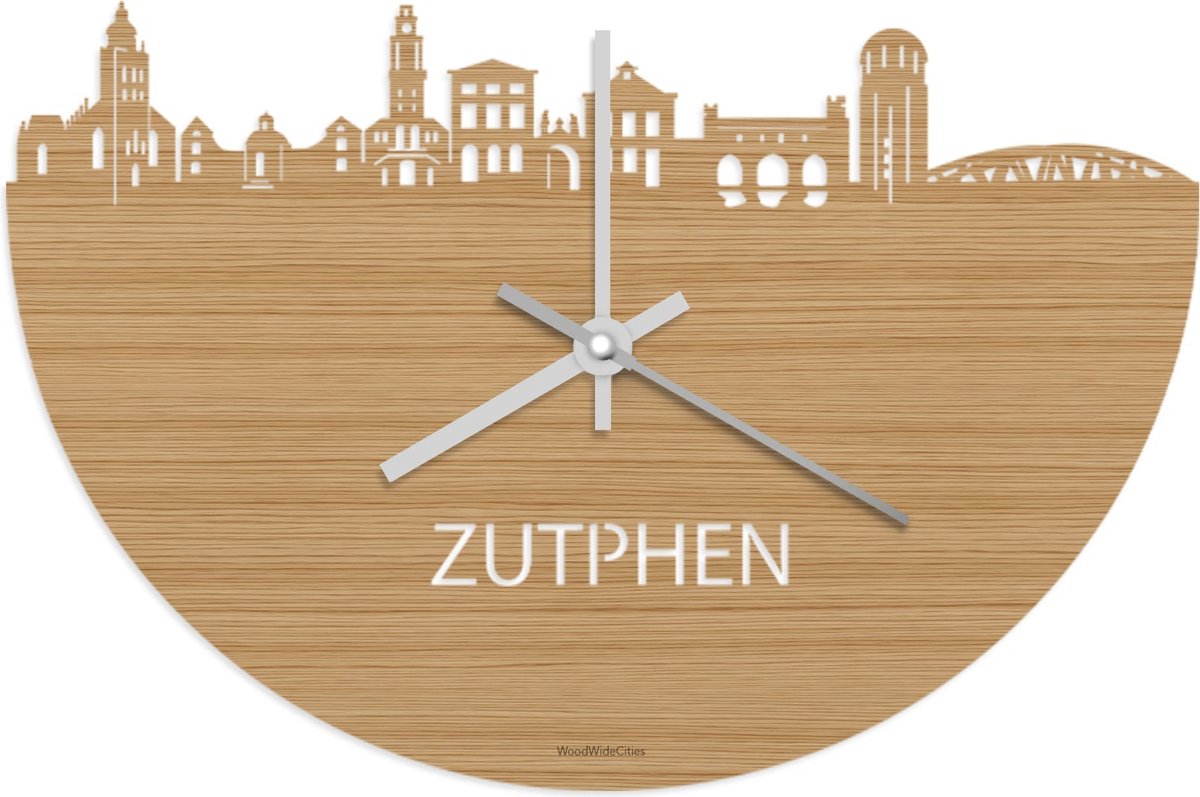 Skyline Klok Zutphen Bamboe hout - Ø 40 cm - Stil uurwerk - Wanddecoratie - Meer steden beschikbaar - Woonkamer idee - Woondecoratie - City Art - Steden kunst - Cadeau voor hem - Cadeau voor haar - Jubileum - Trouwerij - Housewarming - WoodWideCities