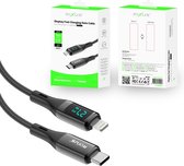 Rixus - Câble Tressé USB-C vers Lightning Avec Écran LED 1m - Zwart