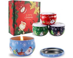 MOZY - Kerstkaarsen Set - 4 Stuks - in Geschenkverpakking - 48 tot 60 Branduren - Geurkaarsen - Cadeauset - Kerstcadeau - Kerst Kaarsen - Kerstpakket - Cadeau - Kerstmis