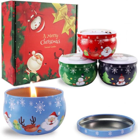 MOZY - Kerstkaarsen Set - 4 Stuks - in Geschenkverpakking - 48 tot 60 Branduren - Geurkaarsen - Cadeauset - Kerstcadeau - Kerst Kaarsen - Kerstpakket - Cadeau - Kerstmis