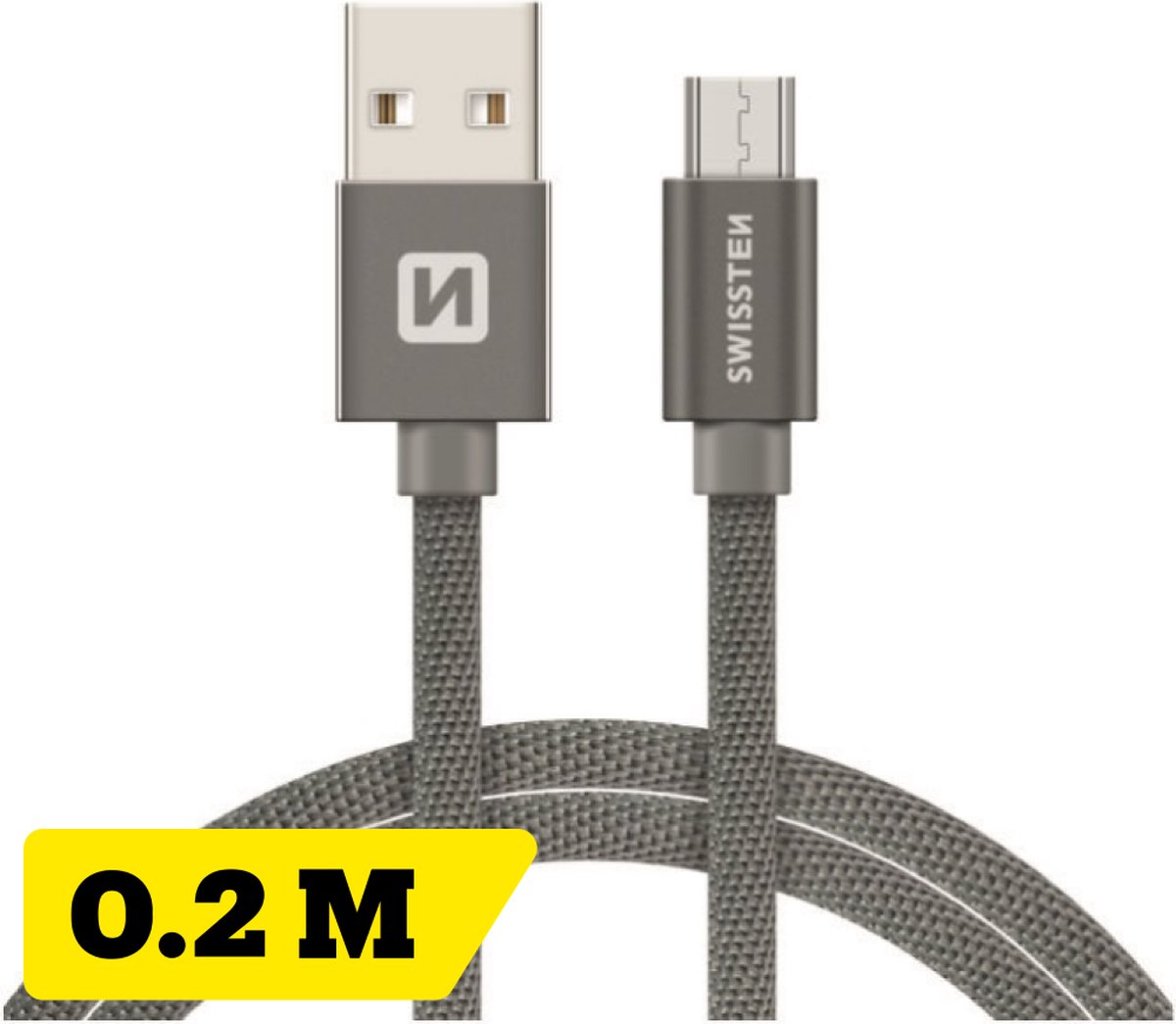 Swissten Gevlochten Micro-USB naar USB kabel - 0.2M - Grijs
