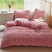 Pluche beddengoed, 135 x 200 cm, knuffelig beddengoed met pluizige teddyfleece, extra warm, voor de winter kussensloop 80 x 80 cm (roze, 135 x 200)