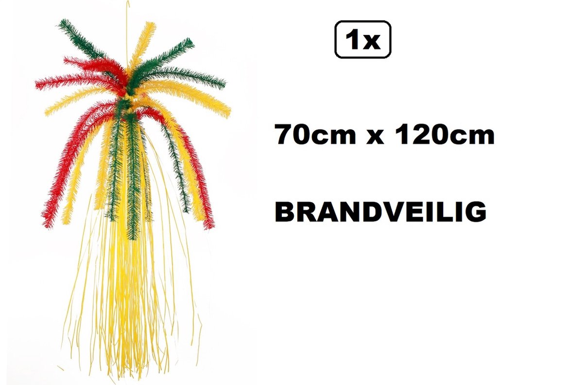 PVC Plafond Fontein met slierten rood/geel/groen 70cm x 120cm - BRANDVERTRAGEND - Festival evenement thema feest carnaval party fun decoratie