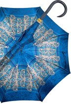 Gastrock Paraplu - Italiaanse satijn stof - Blauw - Luxe paraplu - Lengte 91 cm - Doorsnede doek 61 cm - Aluminium frame - Handvat van metallic gelakt esdoornhout - Paraplu voor dames en heren - Drukknop sluiting